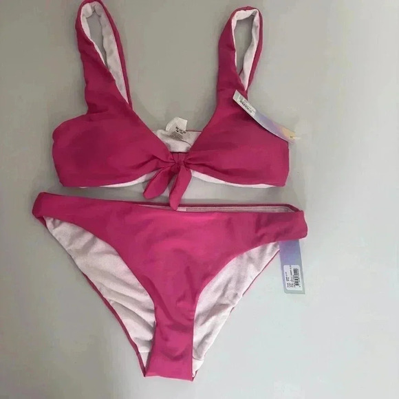 Shimmer Bay Other - Shimmer Bay Pink 2 Piece Swimsuit Set Bikini Tie Front Barbie Size Junior Large